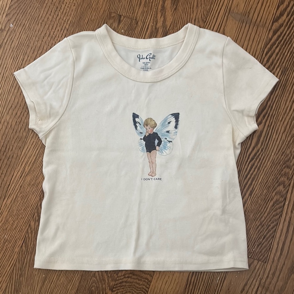 Brandy Melville Cream Short Sleeve Tee with Graphic Design